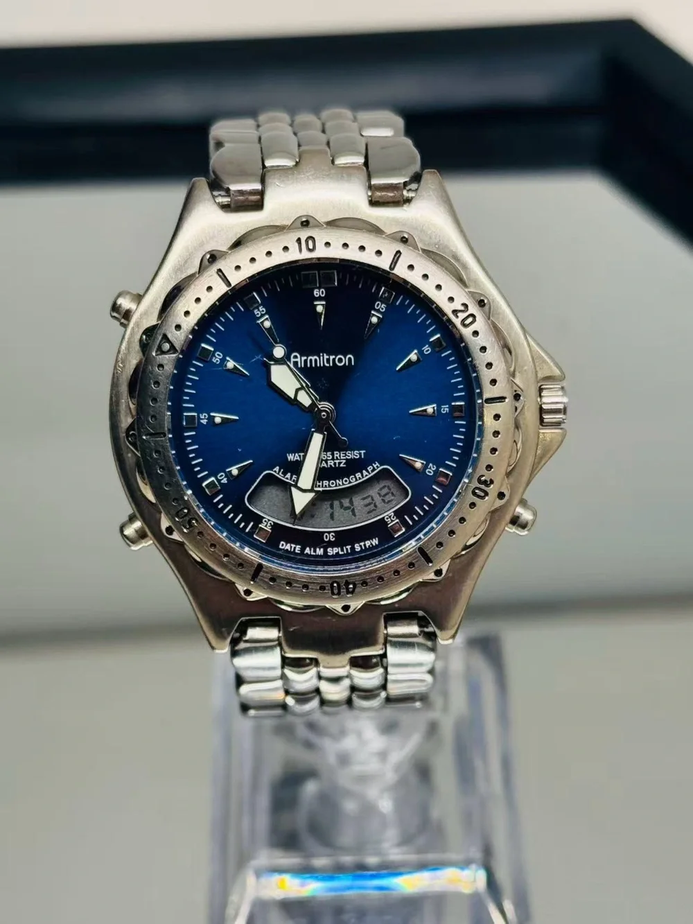 Armitron Blue Dial Ana-Digi Alarm Chronograph Quartz Men Watch New Battery Runs